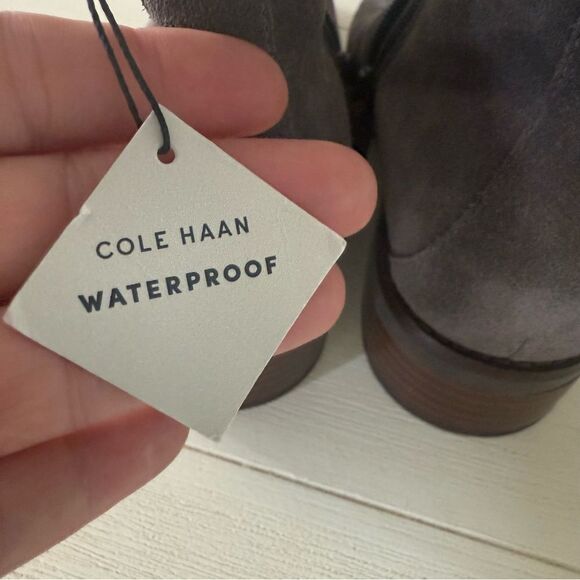 Cole Haan River Waterproof Suede Booties in Gray with Wood Heel 8.5 NWOB - Picture 7 of 11